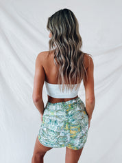 Jade Paisley Ruched Mini Skirt