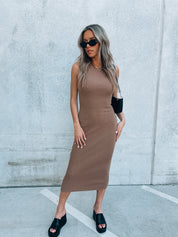 SALE :Structured Mocha Midi Dress