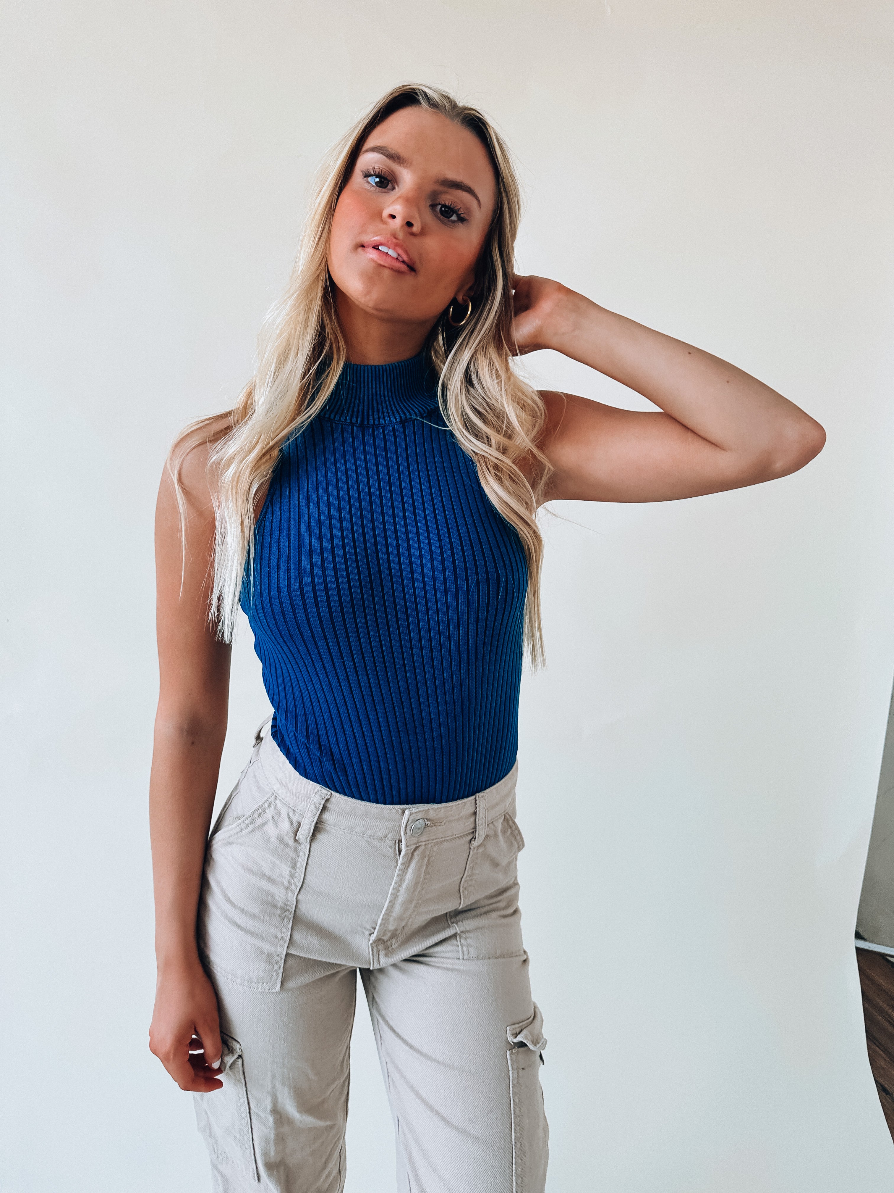 Ribbed Sleeveless Bodysuit In Navy