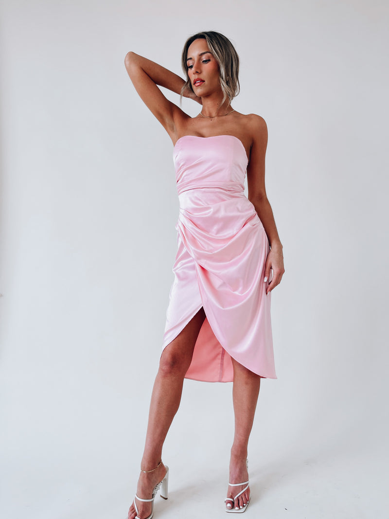 SALE :Viviann Silk Strapless Midi Dress