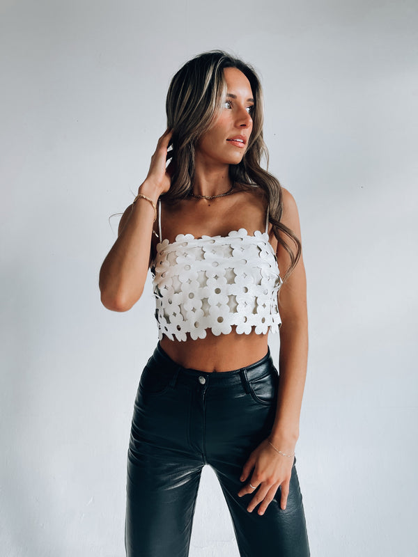 Nadya Patterned Leather Crop Top