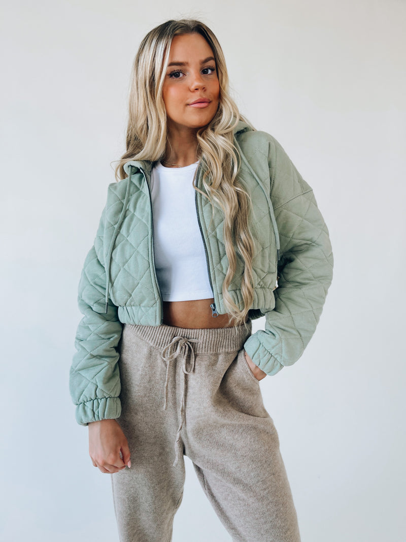 Quilted Sage Cropped Jacket