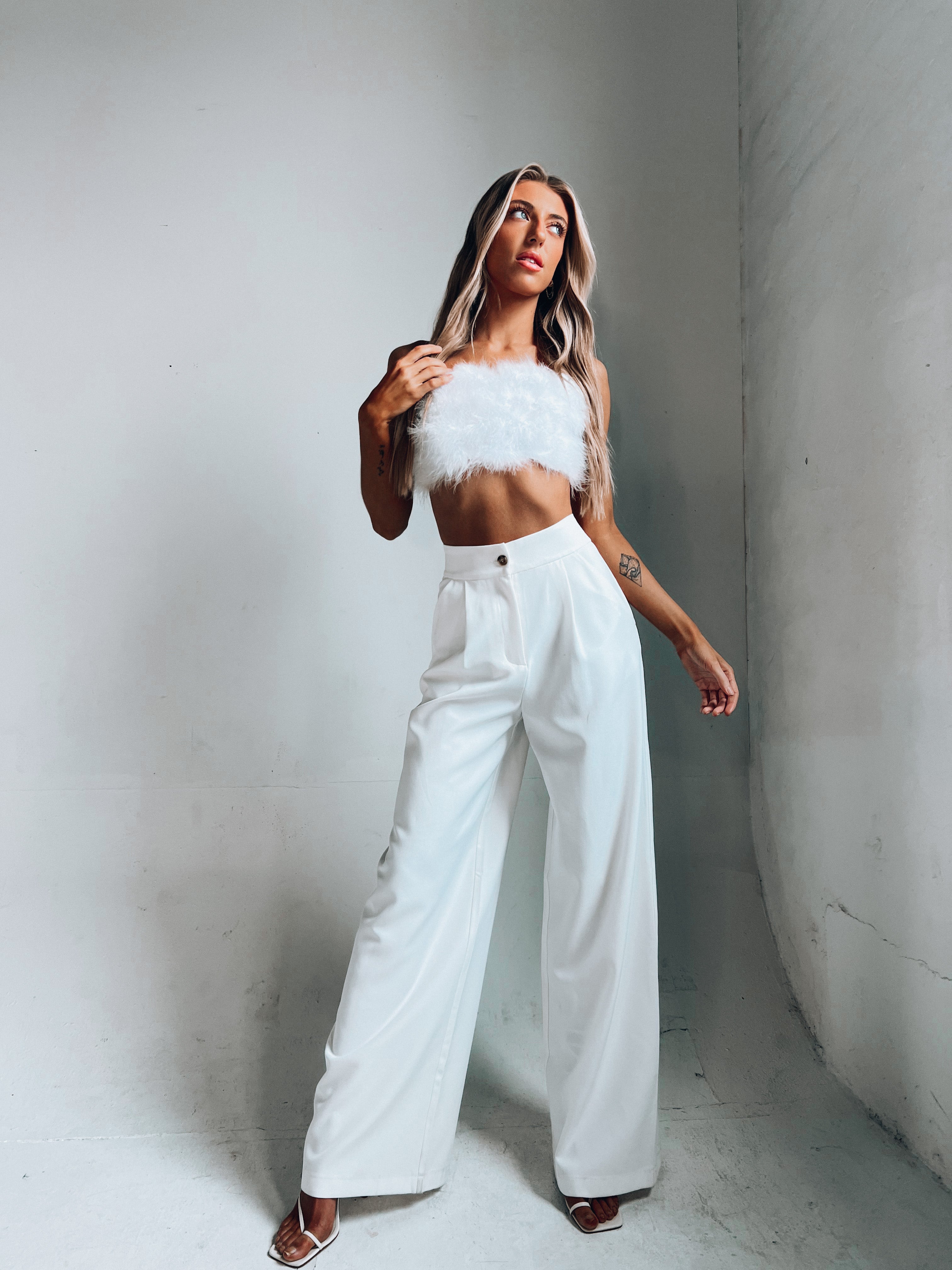 SALE :Feather Crop Top In Crisp White