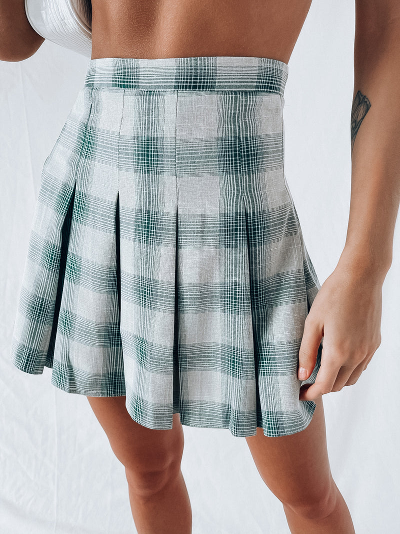 SALE: Olive Plaid Mini Skirt