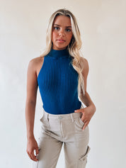 Ribbed Sleeveless Bodysuit In Navy