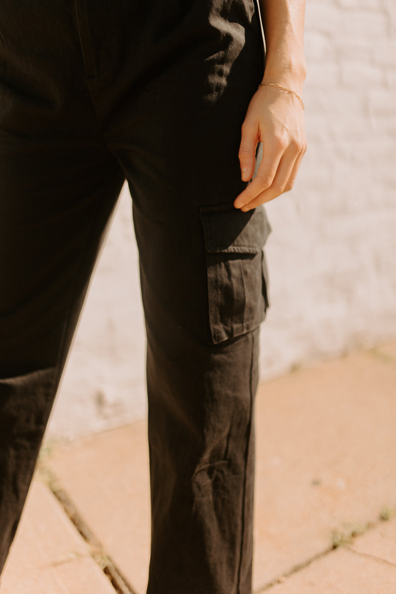 High Waisted Black Cargo Pants