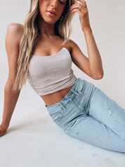 Taupe Ruched Fitted Crop