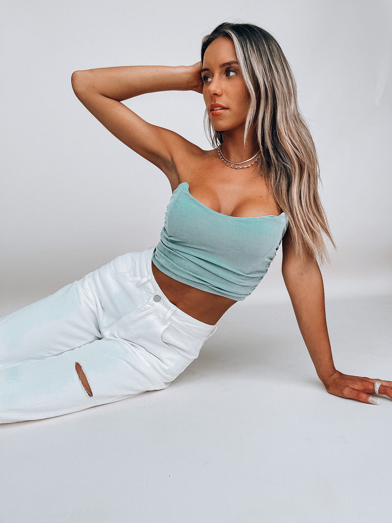 Sage Ruched Fitted Crop