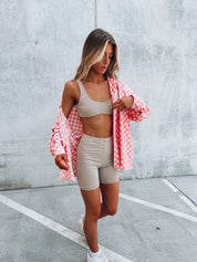 Street Style Biker Shorts Set In Taupe