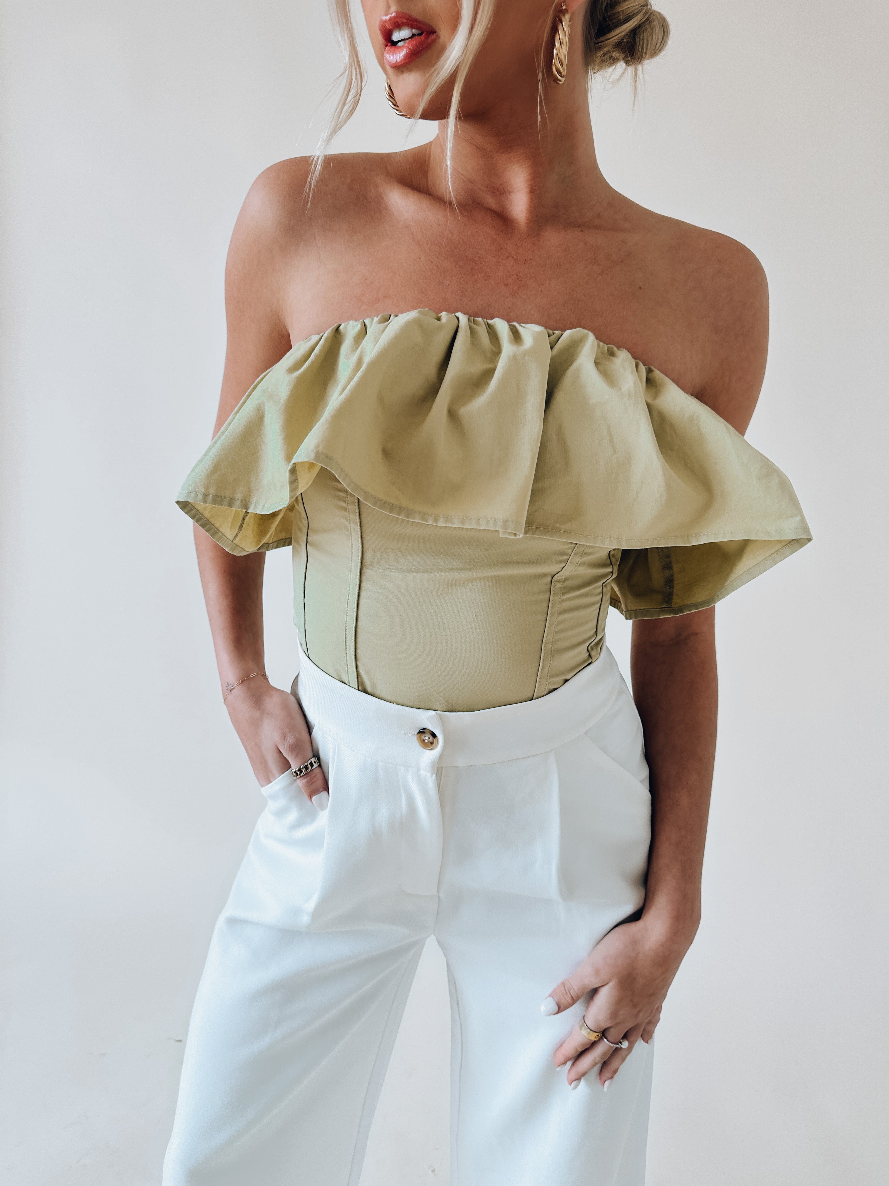 Billy Ruffle Strapless Top