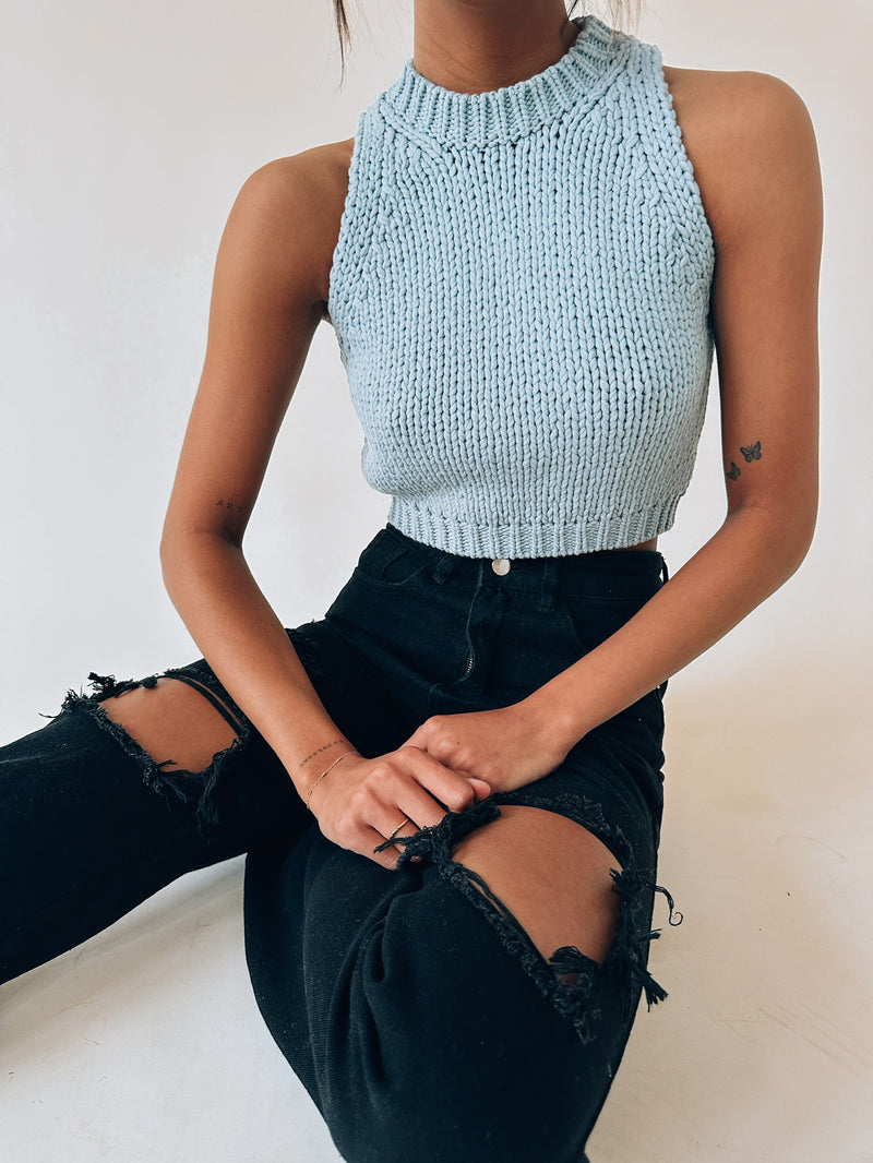 RESTOCKED :Kaelie Sleeveless Knit Top In Blue