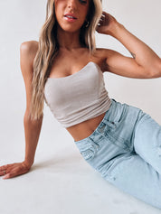 Taupe Ruched Fitted Crop
