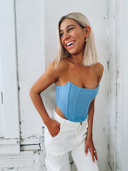 Baby Blue Lace Bustier Corset Top With Implemented Boning