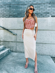 Liana Ribbed Taupe Midi Skirt