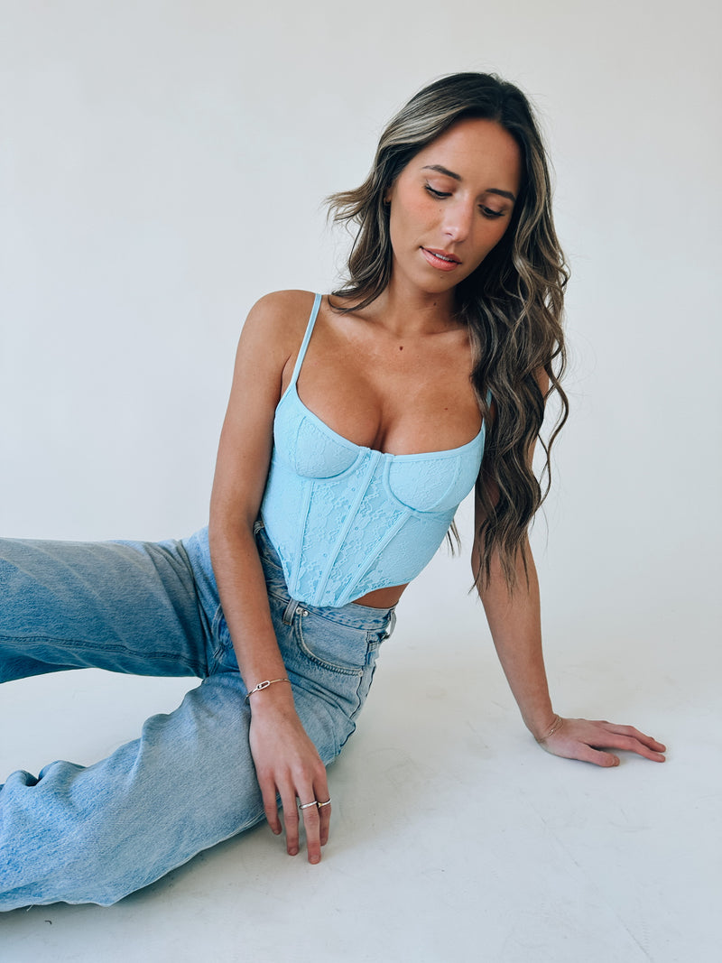 Baylor Lace Bustier Top In Baby Blue