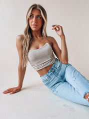 Taupe Ruched Fitted Crop