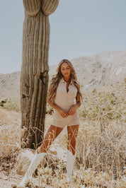 Tessa Ribbed Fitted Romper In Stone