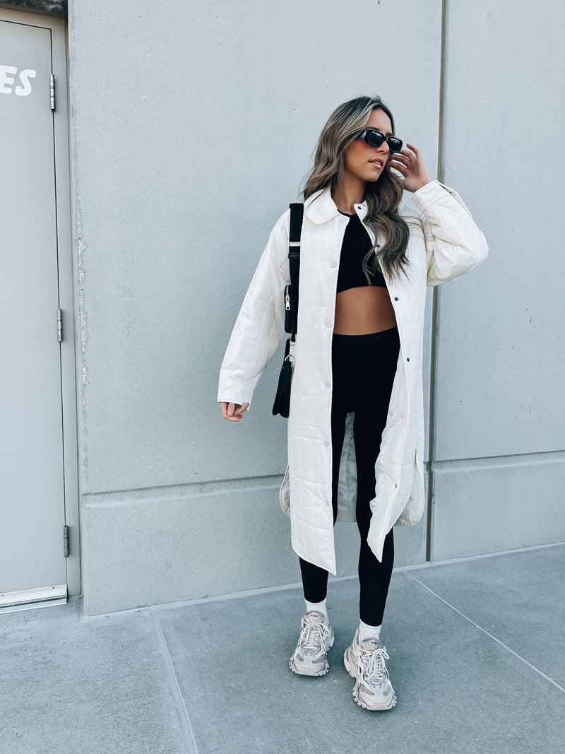 SALE : Long Quilted Coat In White