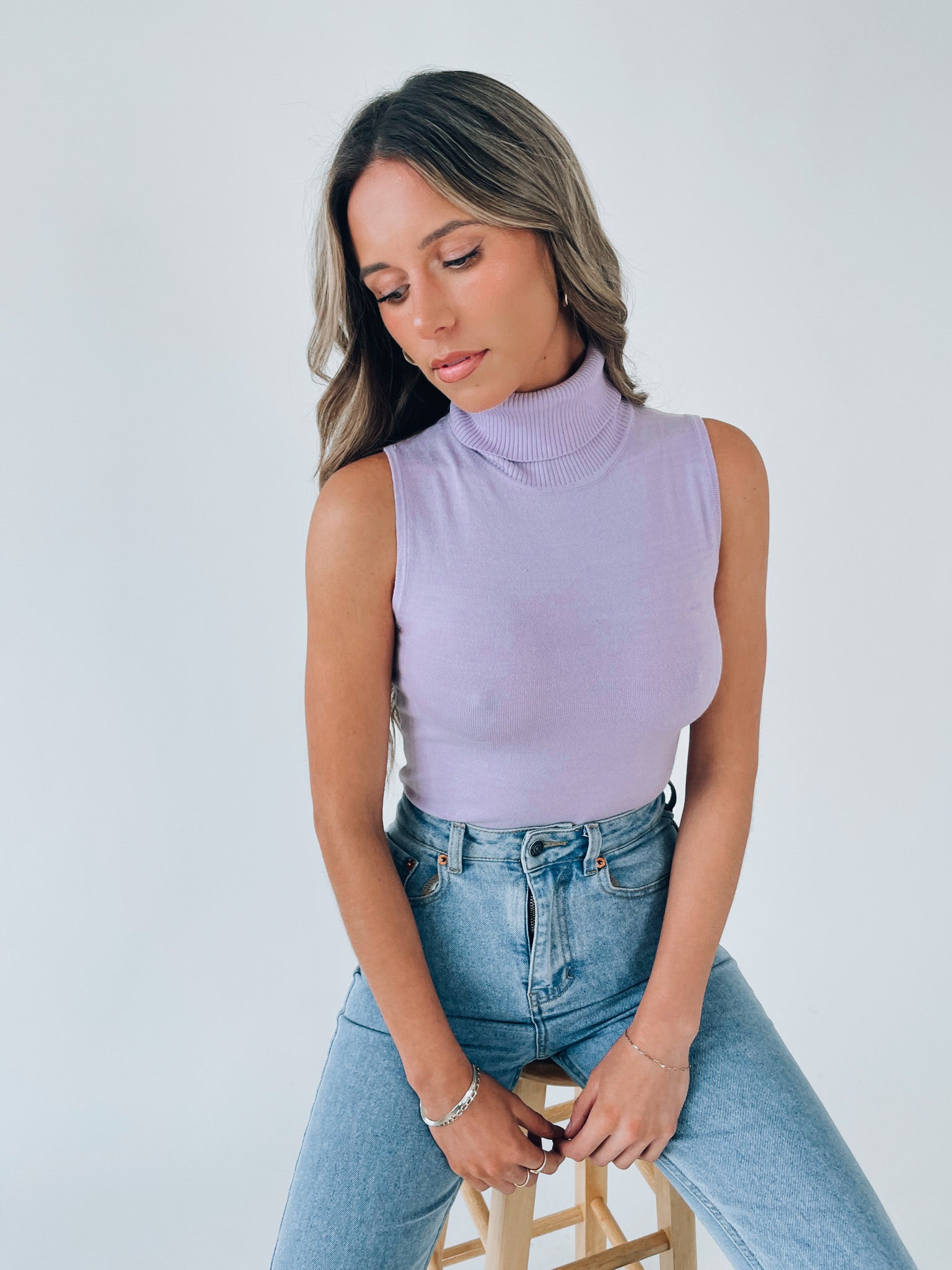 Lavender Sleeveless Turtleneck Bodysuit