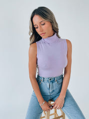Lavender Sleeveless Turtleneck Bodysuit