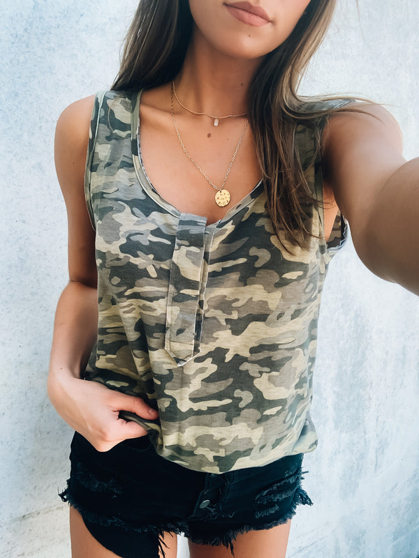 SALE: Camo Print Henley Tank