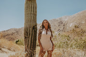 Tessa Ribbed Fitted Romper In Stone