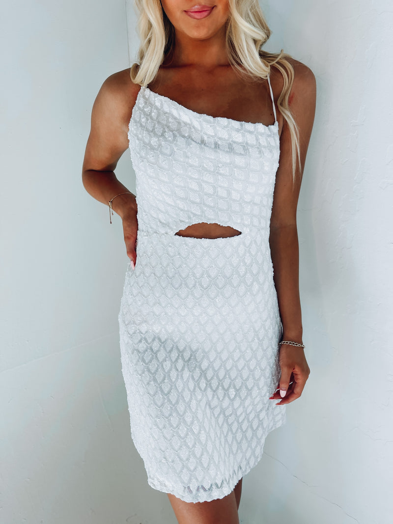 Ariel Asymmetrical Sequin Mini Dress