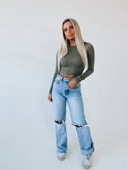 RESTOCKED: Maisie Olive Crop Long Sleeve