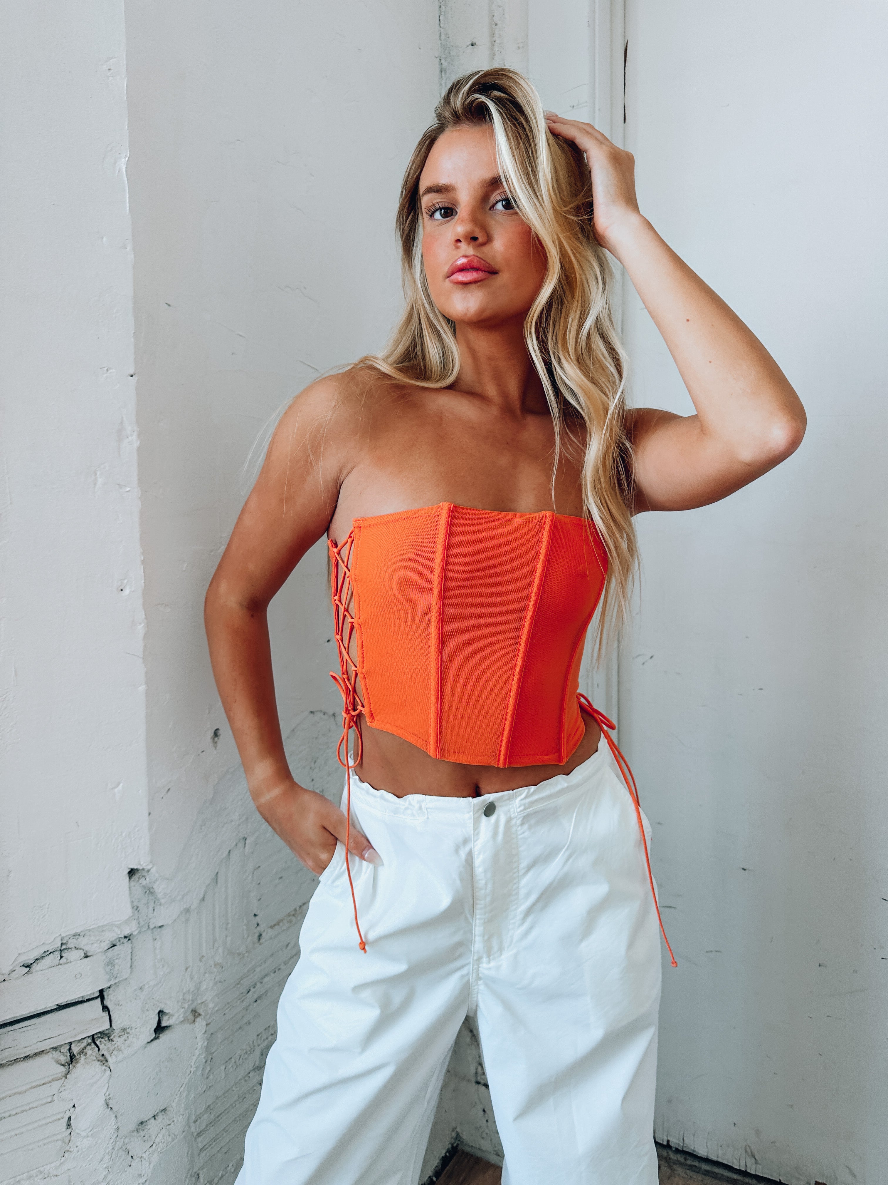 orange bustier top
