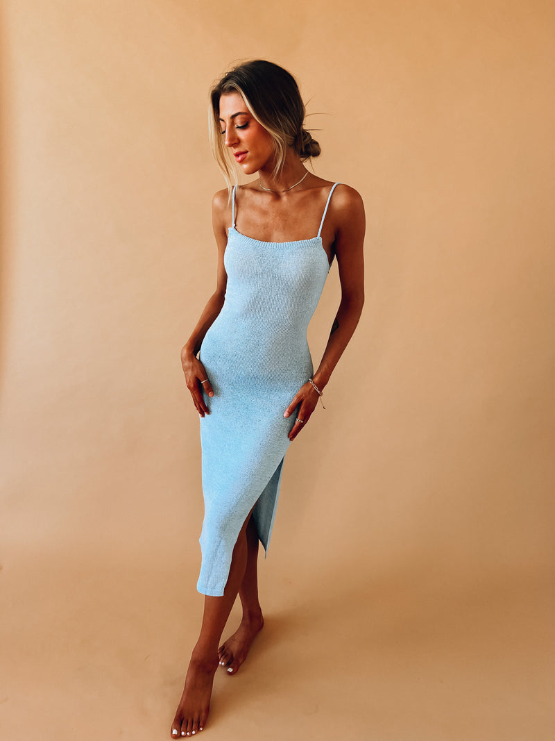 SALE: Kendrah Blue Knit Midi Dress