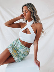 Jade Paisley Ruched Mini Skirt