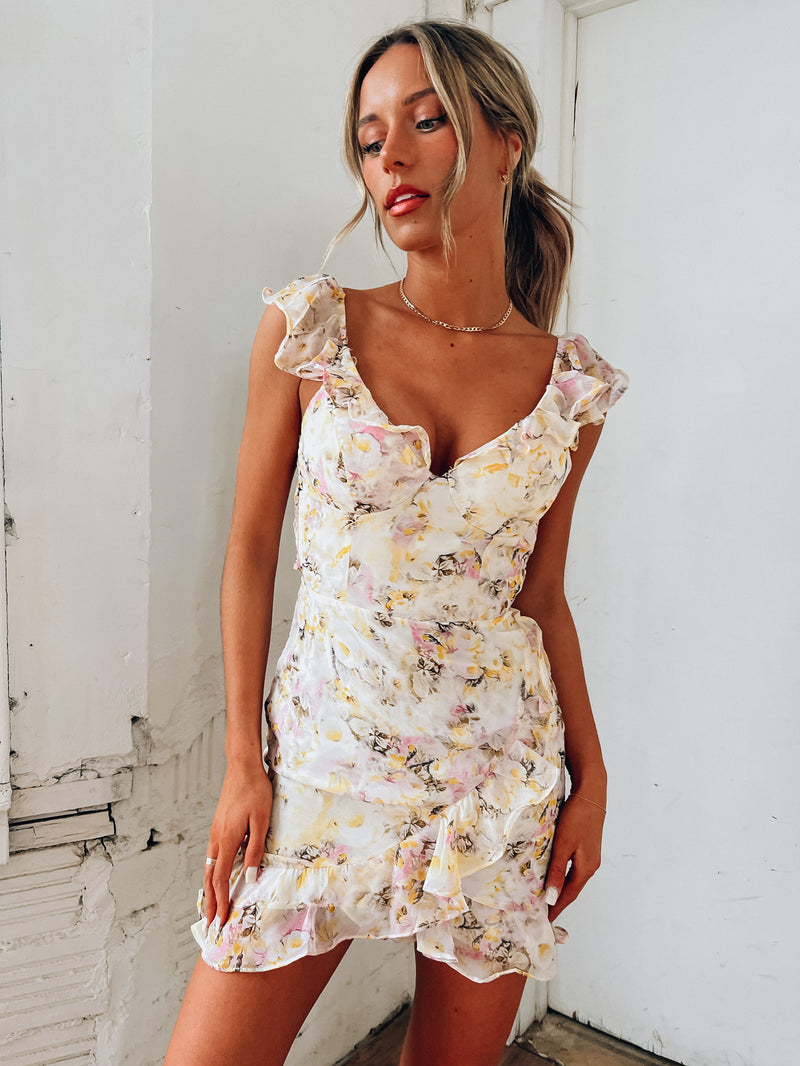 SALE :Korinne Floral Ruffle Mini Dress