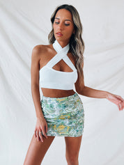 Jade Paisley Ruched Mini Skirt
