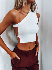 SALE :Kennan White One Shoulder Crop