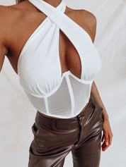 SALE :Viana Crossed Halter Bustier Crop