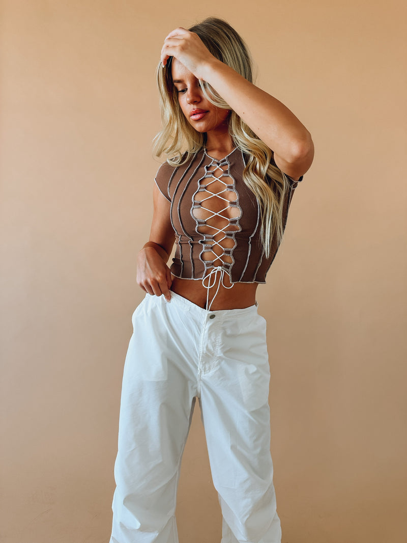 Cassidy Lace Up Ribbed Top