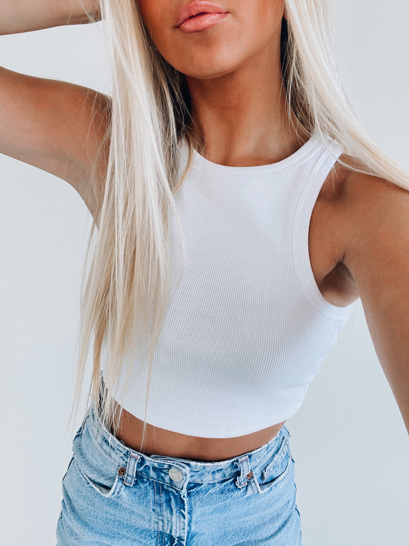 Adrianna Ribbed Crop Tank In White