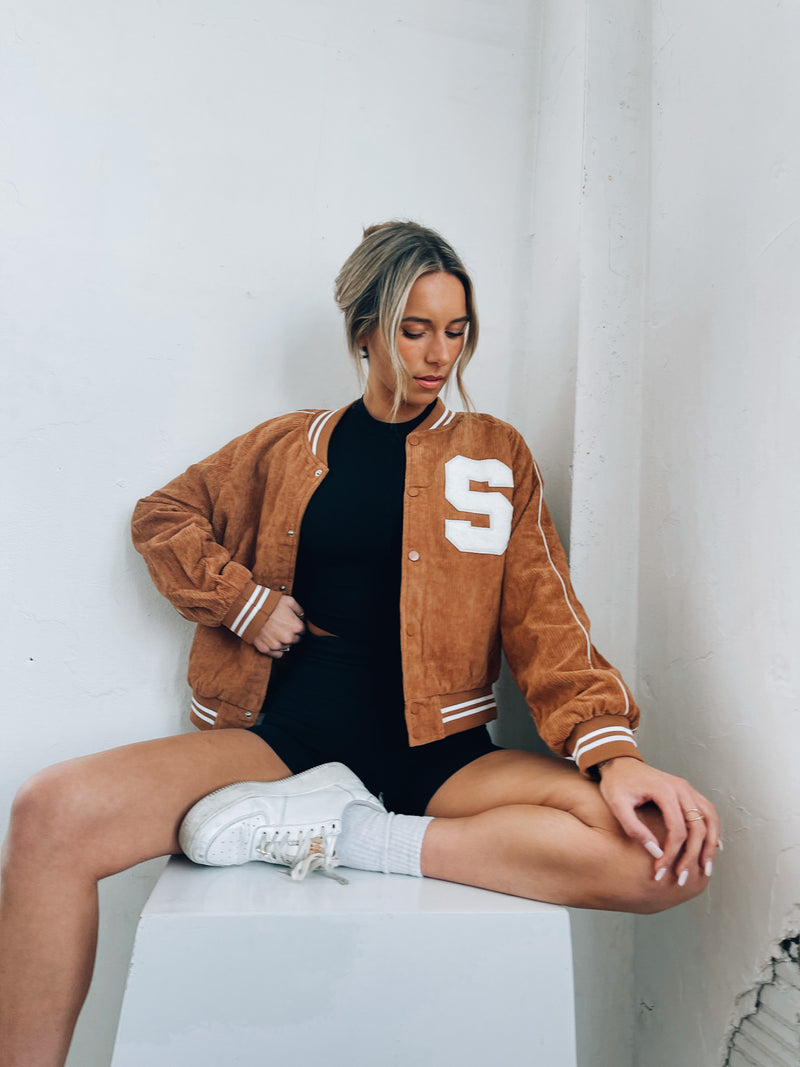 SALE :Camel Corduroy Varsity Jacket