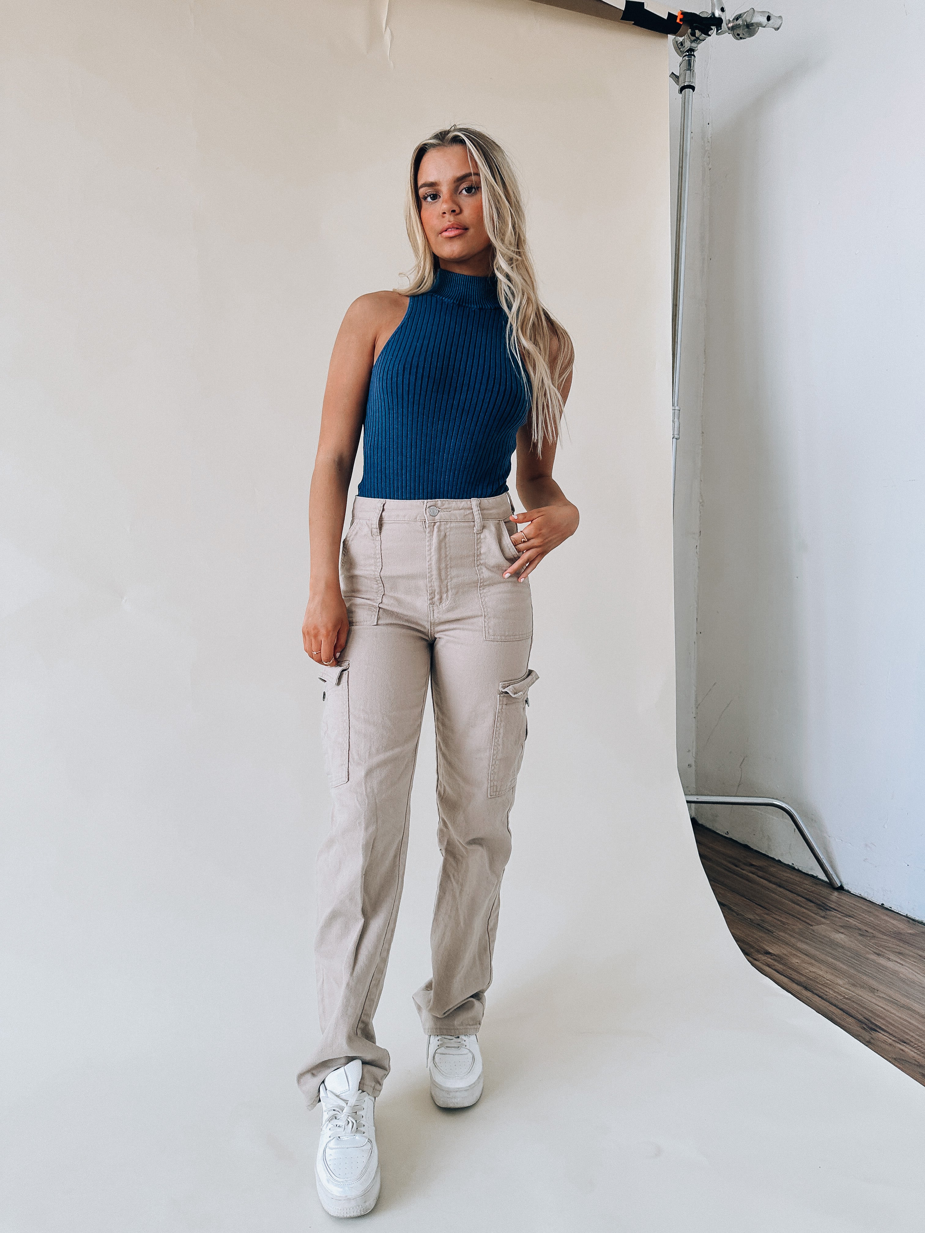 Ribbed Sleeveless Bodysuit In Navy