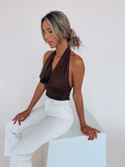 Fayley Cowl Neck Halter Top In Brown