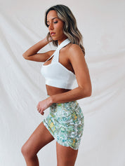 Jade Paisley Ruched Mini Skirt