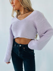 Cropped Lavender Knitted Sweater