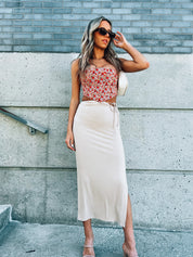 Liana Ribbed Taupe Midi Skirt