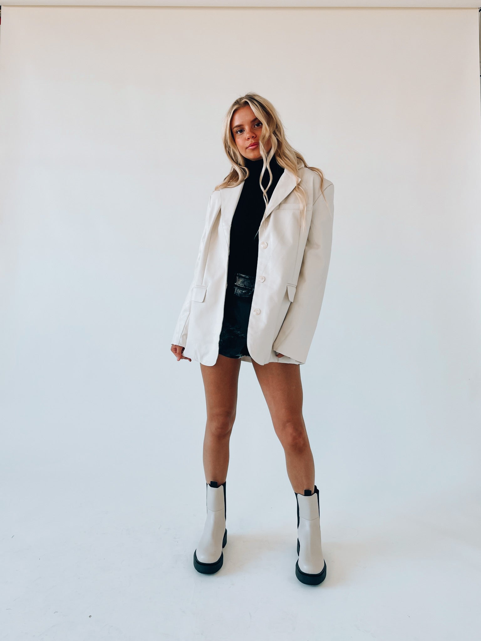 SALE :Cream Pleather Blazer