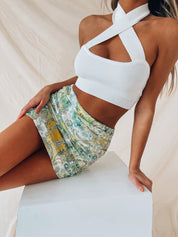 Jade Paisley Ruched Mini Skirt
