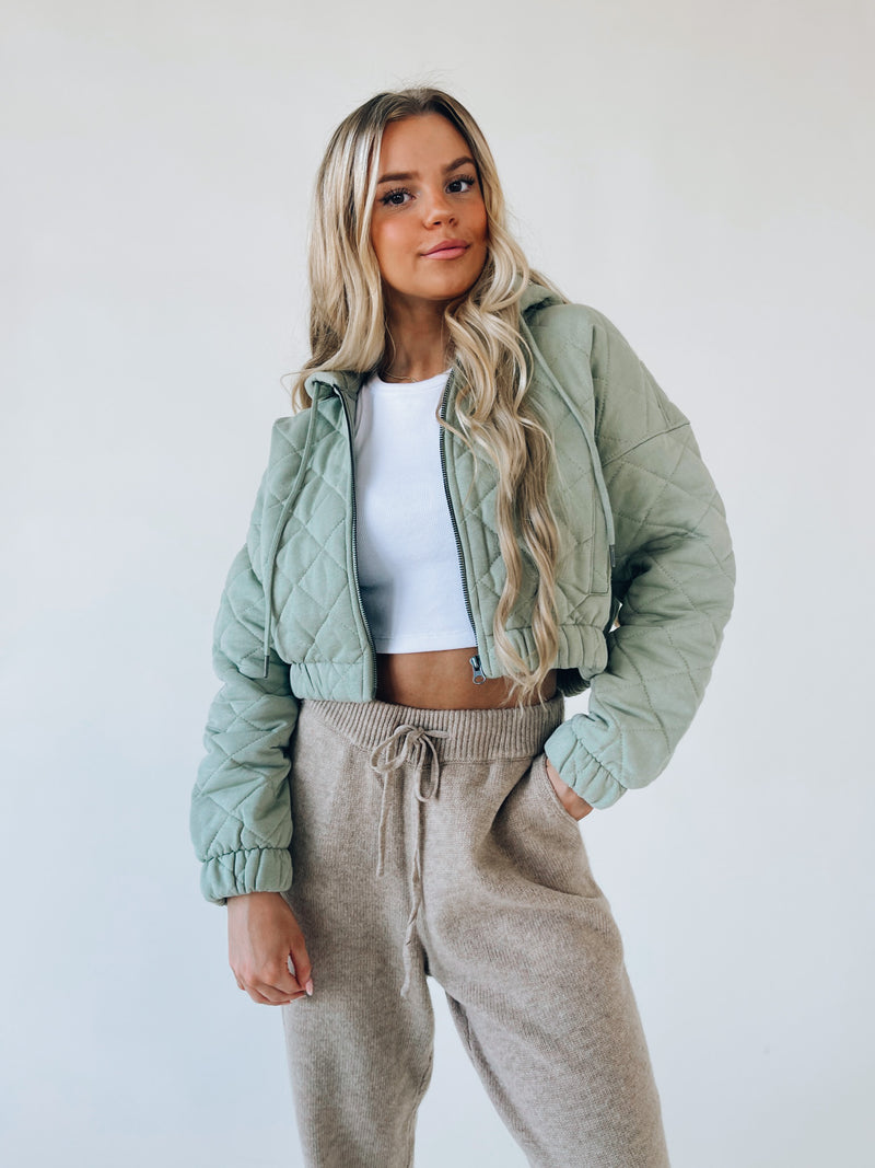 Quilted Sage Cropped Jacket