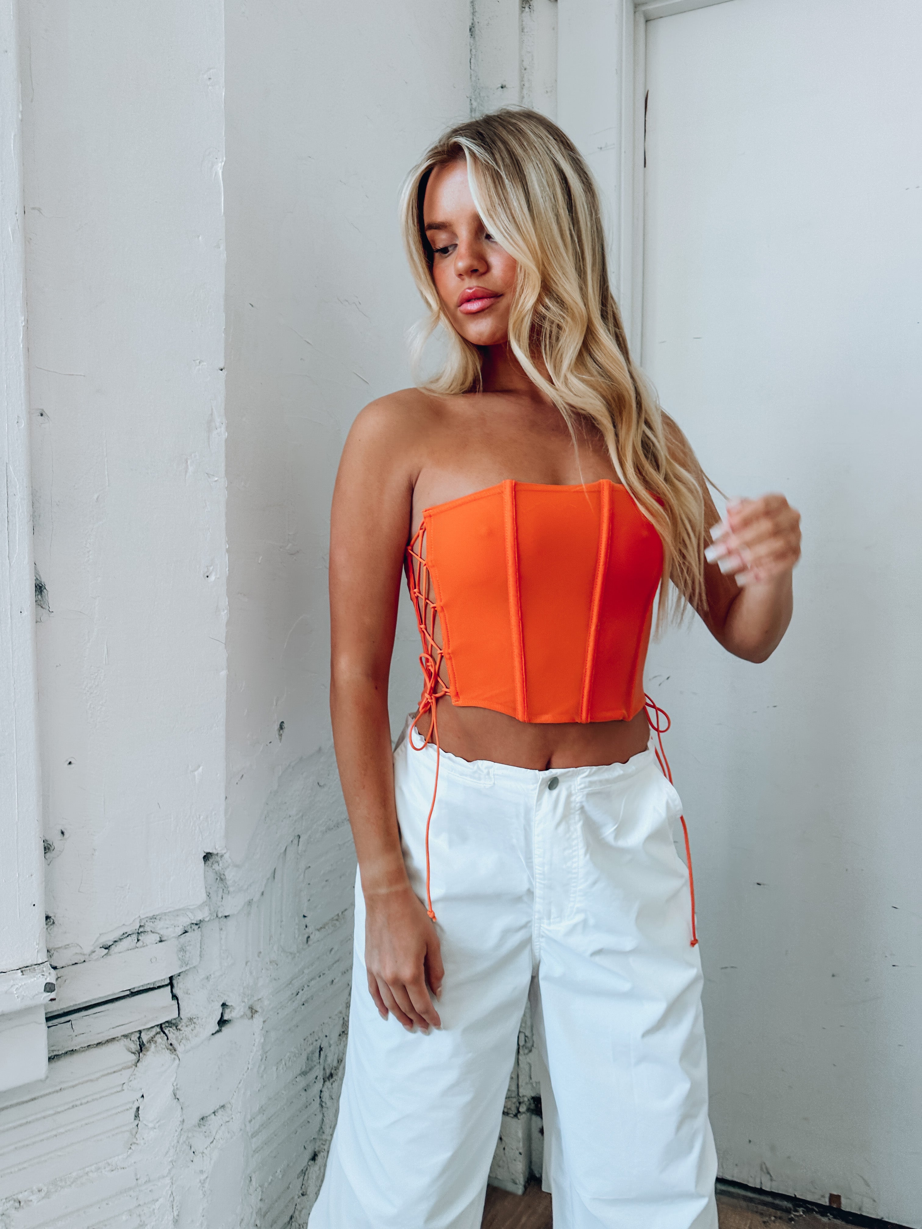 Stassi Strapless Orange Corset Top