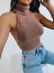 Tie Back Turtleneck Crop Sweater