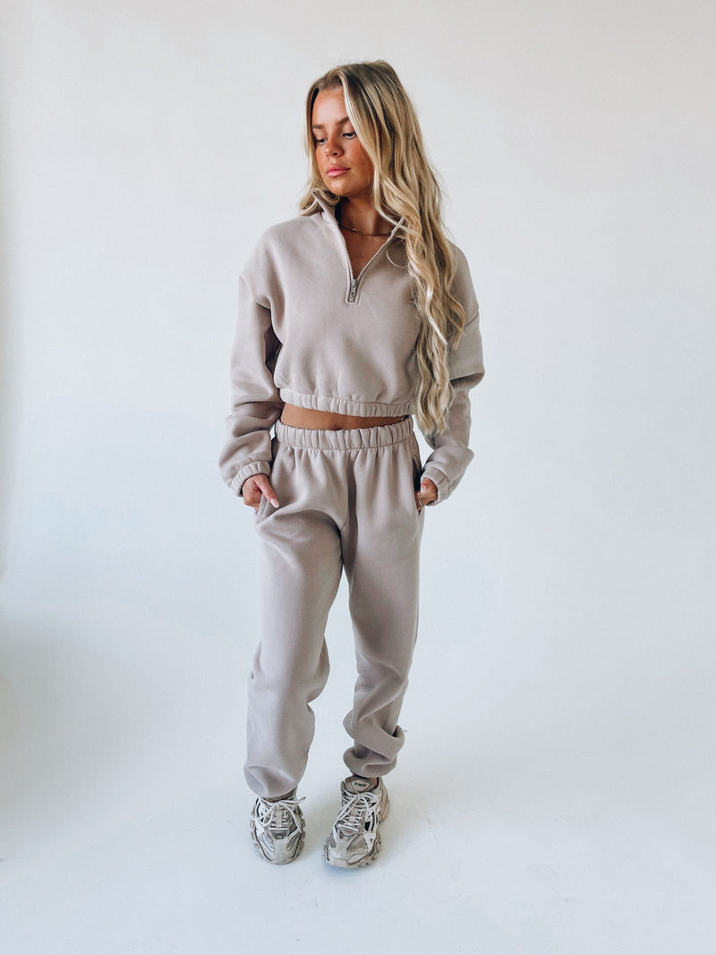 Taupe Cropped Quarter-Zip