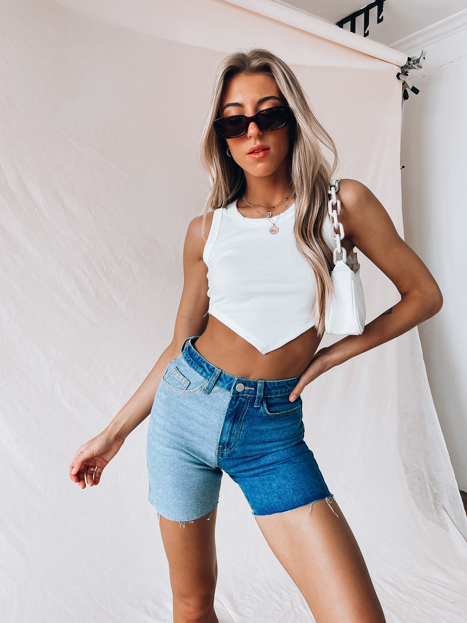 SALE :Contrast Bermuda Denim Shorts